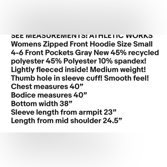 ATHLETIC WORKS Womens Zipped Front Hoodie Size Small 4-6 Front Pockets Gray New - Picture 8 of 8